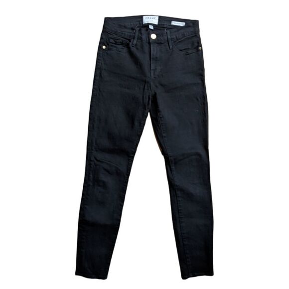 Frame Denim Black Film Noir Le Skinny De Jeanne Crop Size 25 - Picture 1 of 5